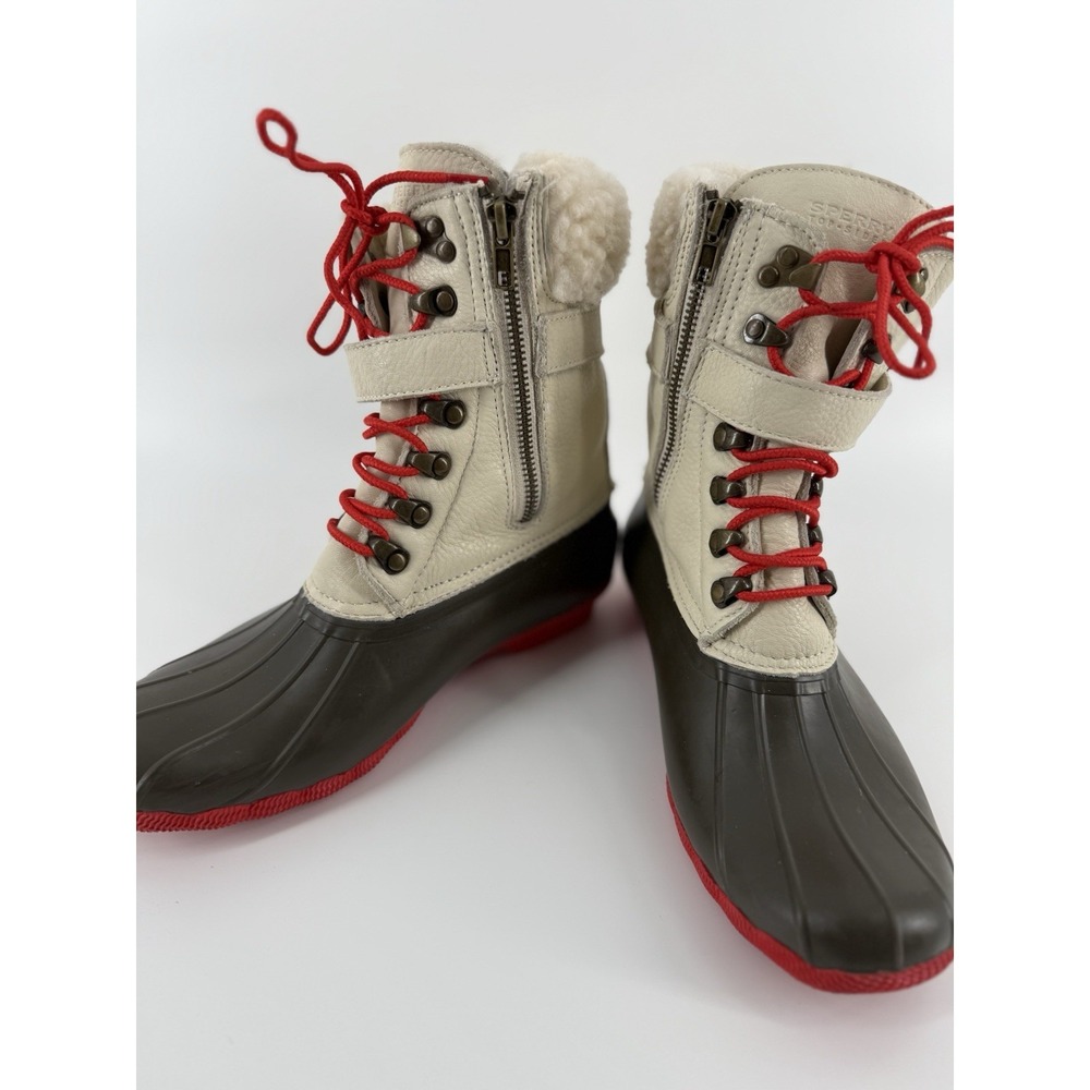 Sperry Shearwater Winter‎ Duck Boots Womens Size 8 Ivory White Leather Sheepskin